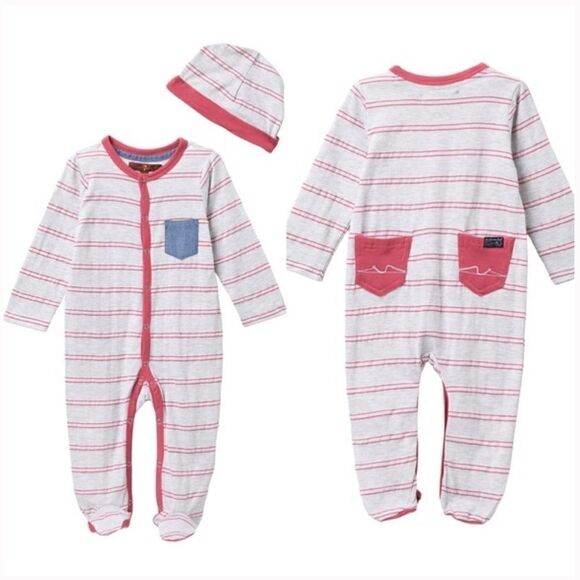 7 For All Mankind Striped Footie & Hat Set - Picture 1 of 4